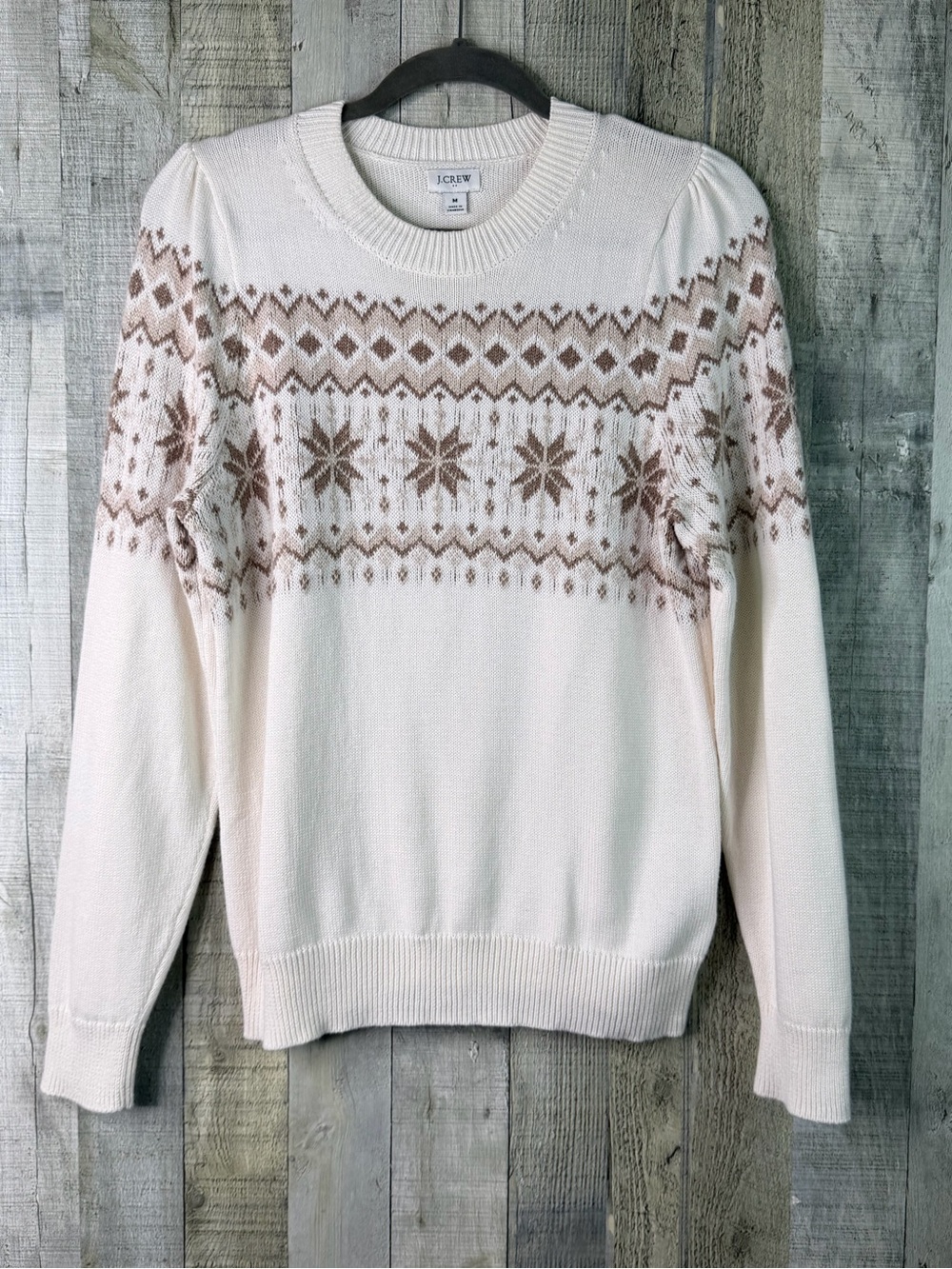 J. Crew Medium Cream & Tan Color Snowflake Sweater Crewneck w/Long Sleeves